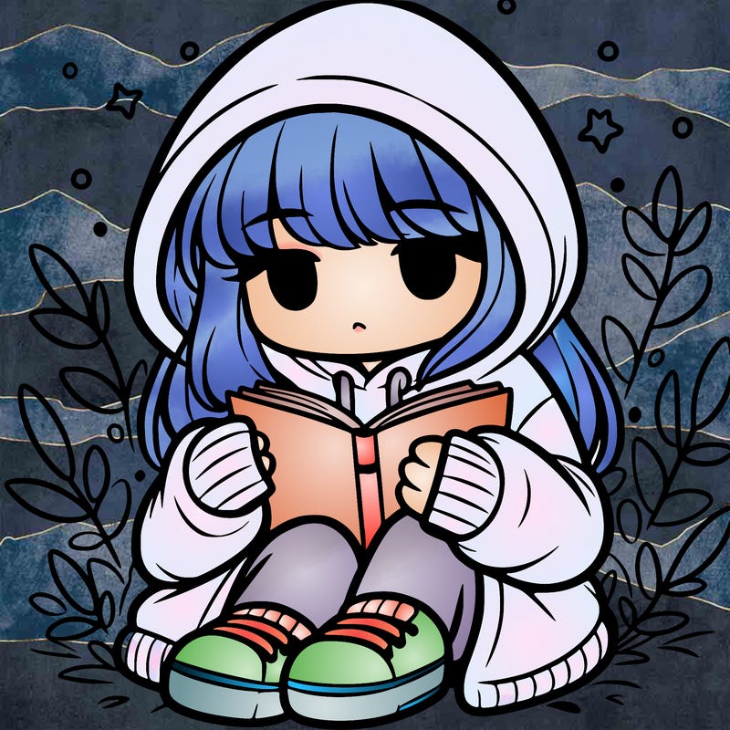 girl in oversized hoodie reading a book