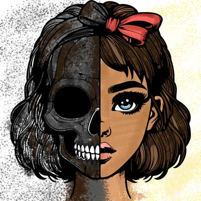 realistic girl with half skull mask