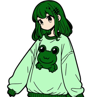 girl wearing frogging sweatshirt
