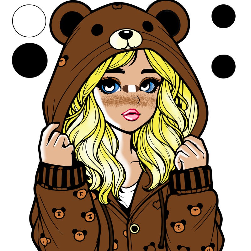 realistic girl in a animal pjs hoodie