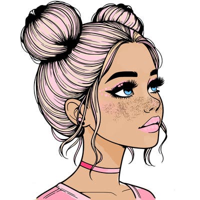 realistic girl with buns on the top of her head