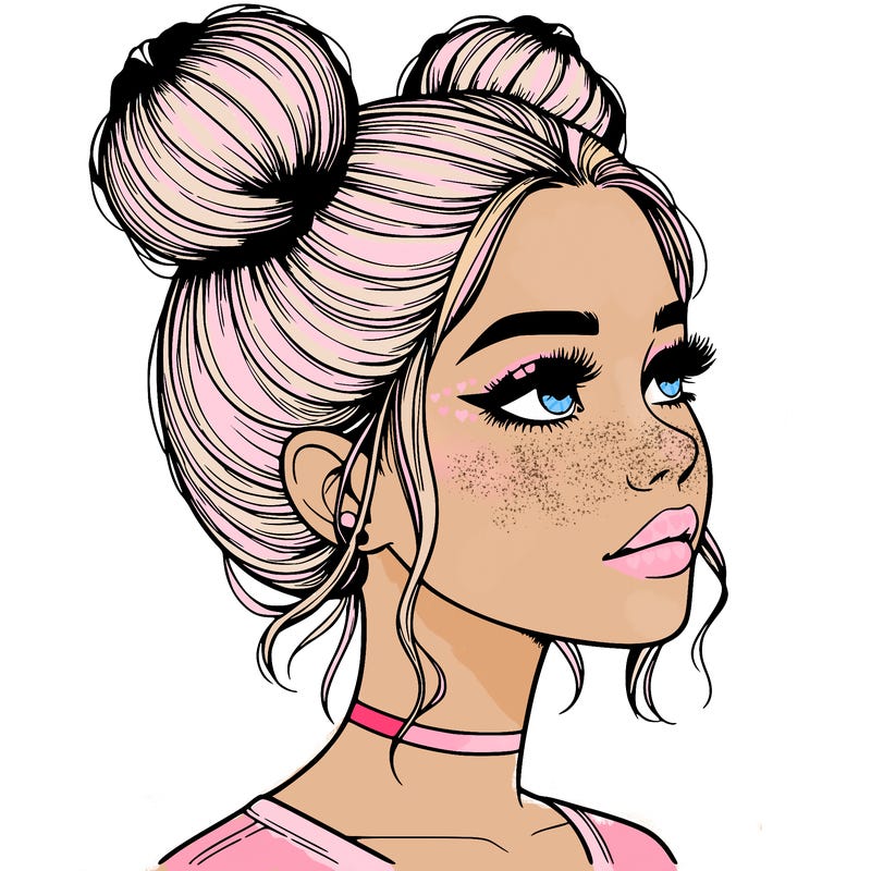 realistic girl with buns on the top of her head
