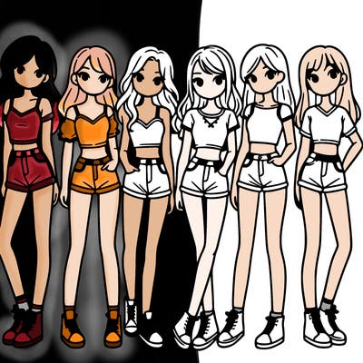 a group of girls wearing crop tops and shorts