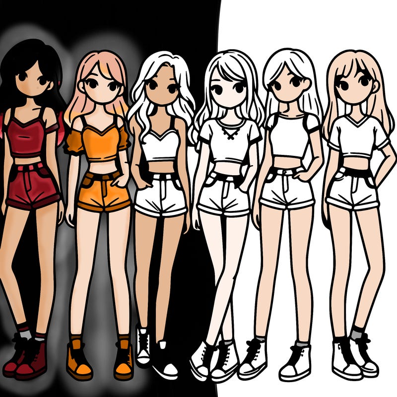 a group of girls wearing crop tops and shorts