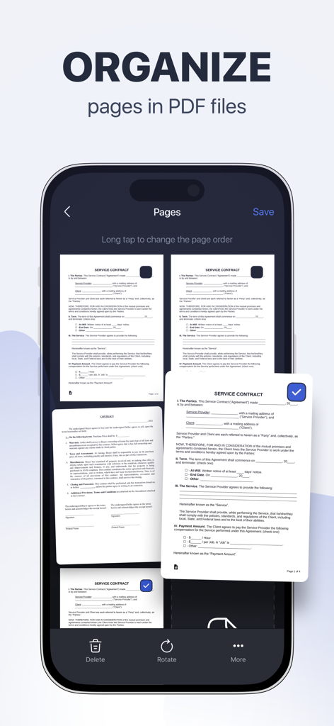 Scan Pro PDF: Document Scanner - Organize scanned document pages in PDF files with Scan Pro PDF app