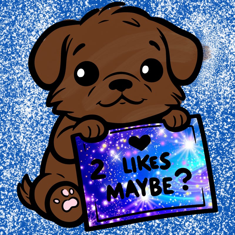 a puppy holding a sign that says 2 likes maybe?