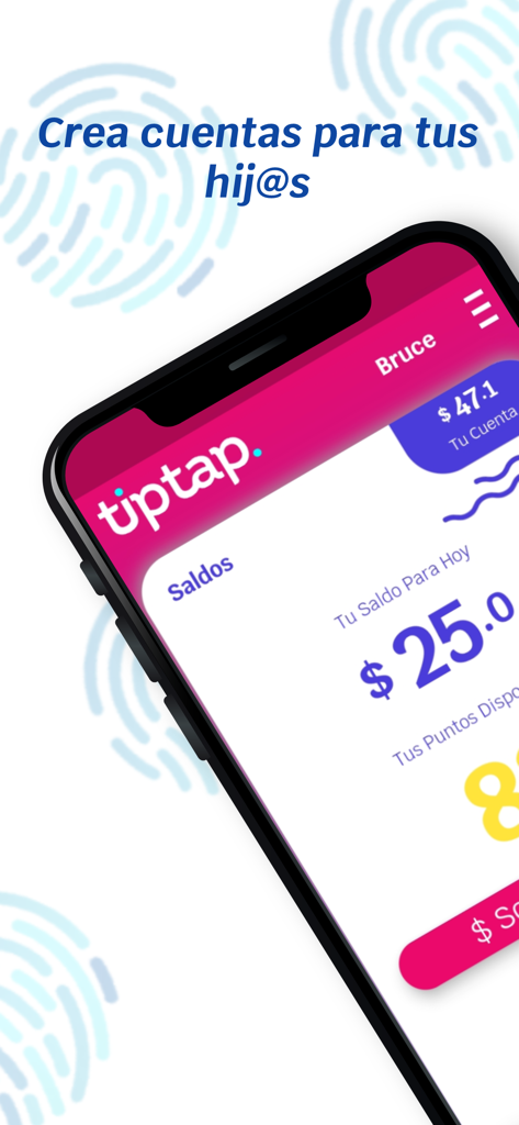 Tiptap - Tiptap app interface showing child account balance and creation options in Spanish