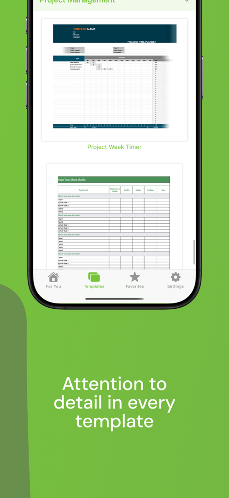 Templates for Numbers Pro - Detaillierte Projektmanagement-Vorlagen für Apple Numbers, angezeigt auf einem iPhone