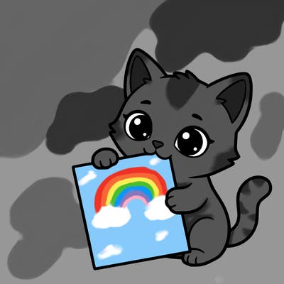 a small cat with a blank sheet of paper in its hand. the cat is sooooooo cute!