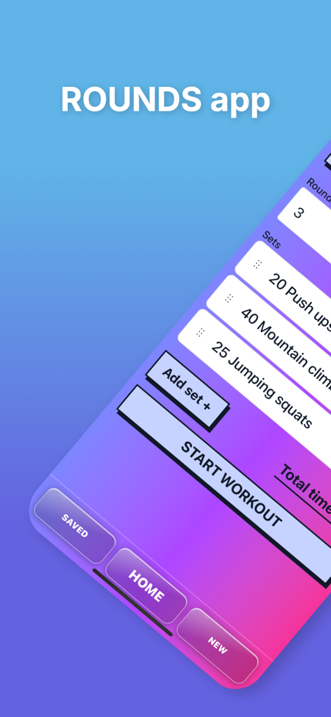 Rounds app - Oberfläche der Rounds-App, die eine angepasste Intervalltrainings-Workout-Einrichtung zeigt.