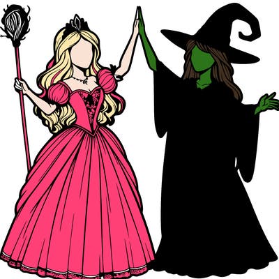 detailed realistic split of a princess and a witch