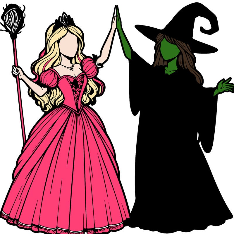 detailed realistic split of a princess and a witch