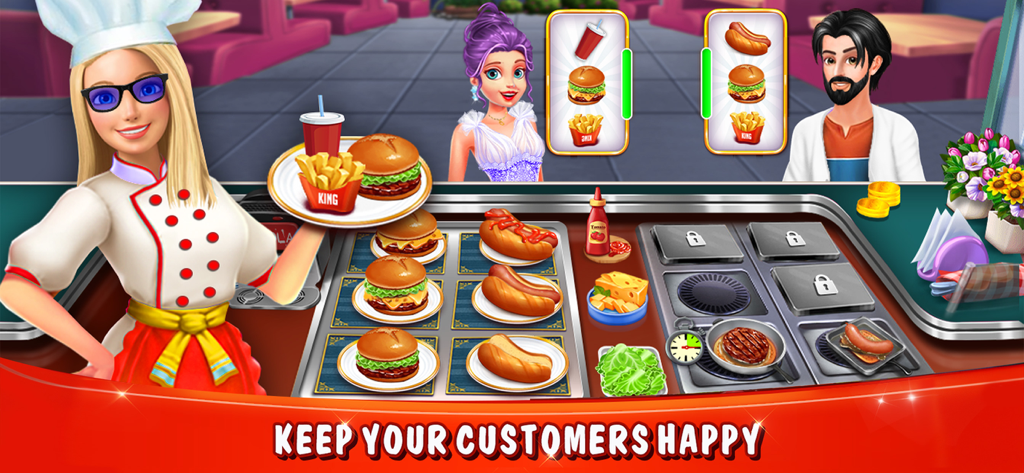 Cooking Games - Food Games - Chef preparando y sirviendo hamburguesas y perritos calientes a los clientes en un restaurante de comida callejera en 3D