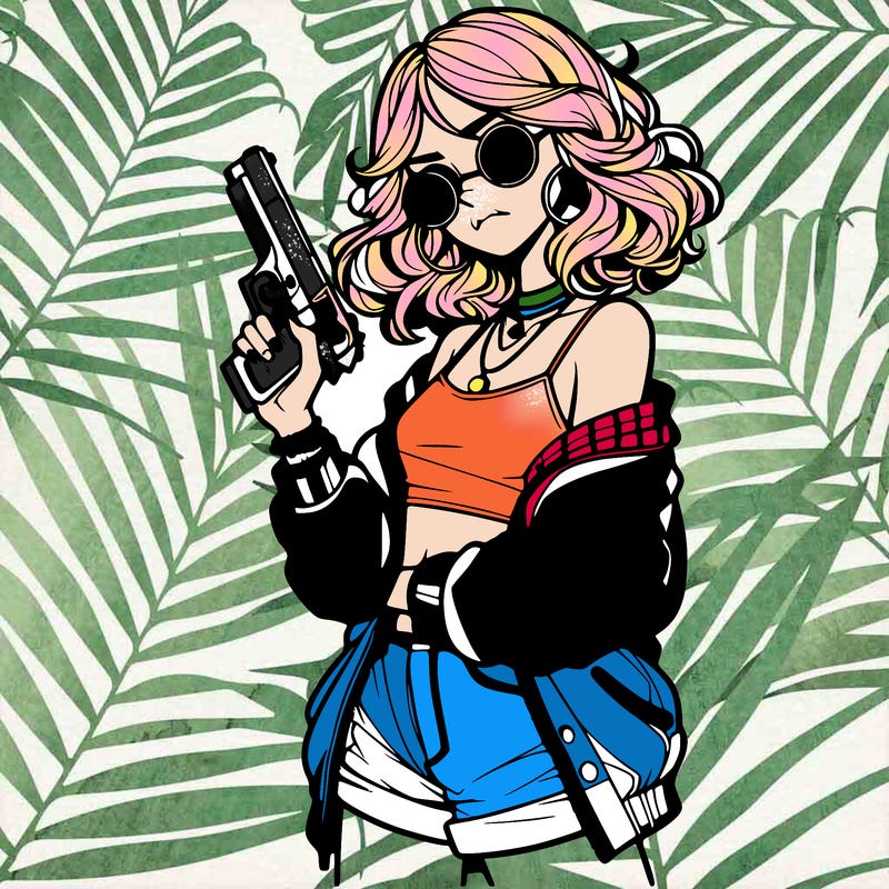 stylish teenage girl with gun