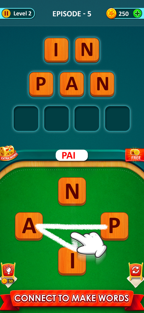 Word Game 2026: Word Connect - Gameplay screenshot of Word Game 2026 showing a user connecting letters to solve a word puzzle.