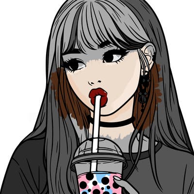 aesthetic realistic girl drinking boba