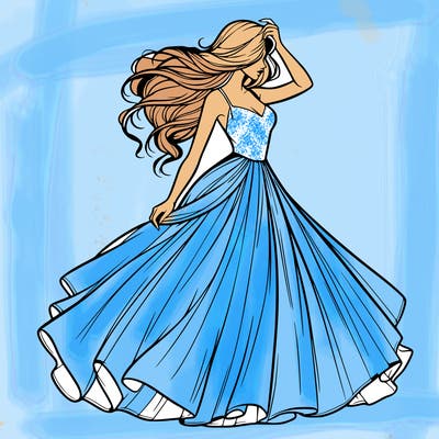 realistic woman with dress flowing in the wind