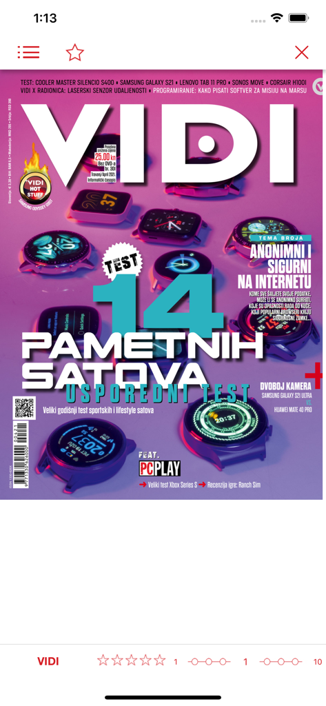 Vidi časopis - Vidi ICT magazine cover featuring a comparison test of 14 smartwatches