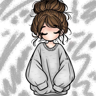 girl with baggy sweatshirt and messy bun