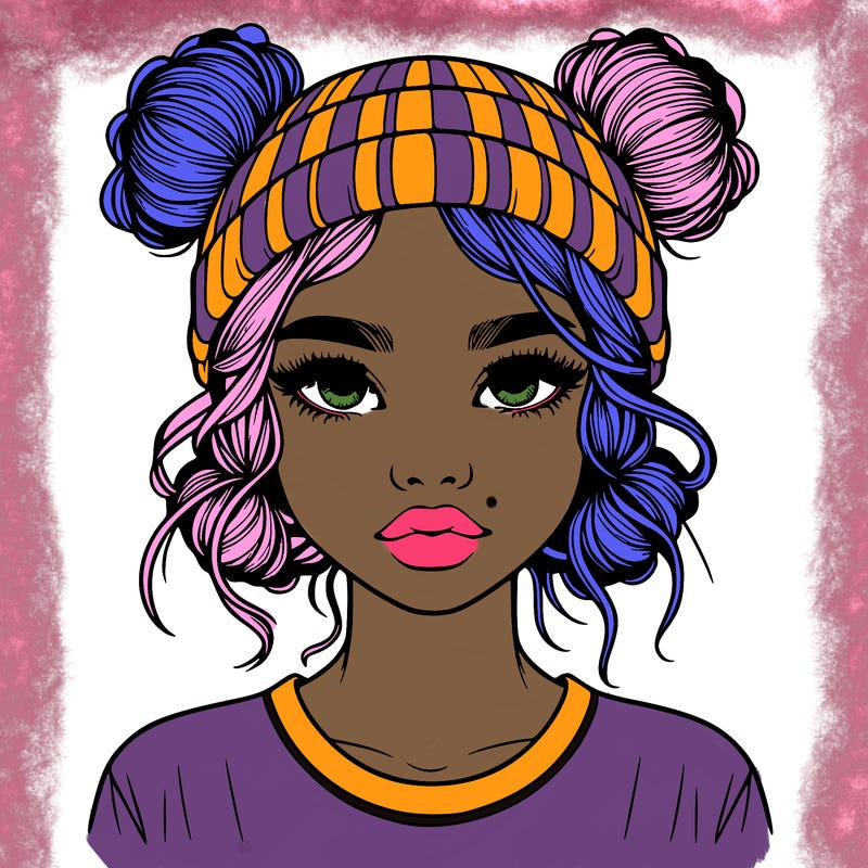 realistic girl with buns in her hair with a beanie on