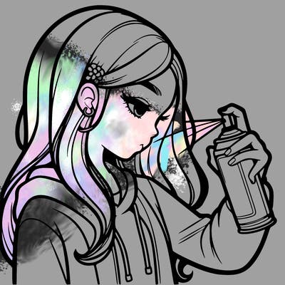 a realistic girl spray painting