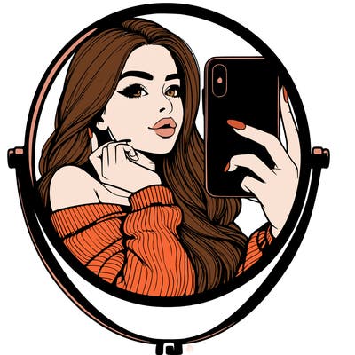 realistic girl taking mirror selfie beautiful
