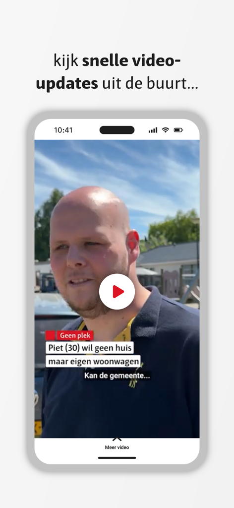 RTV Utrecht mobile App-Oberfläche mit einem lokalen Video-Nachrichten-Update mit Wiedergabetaste