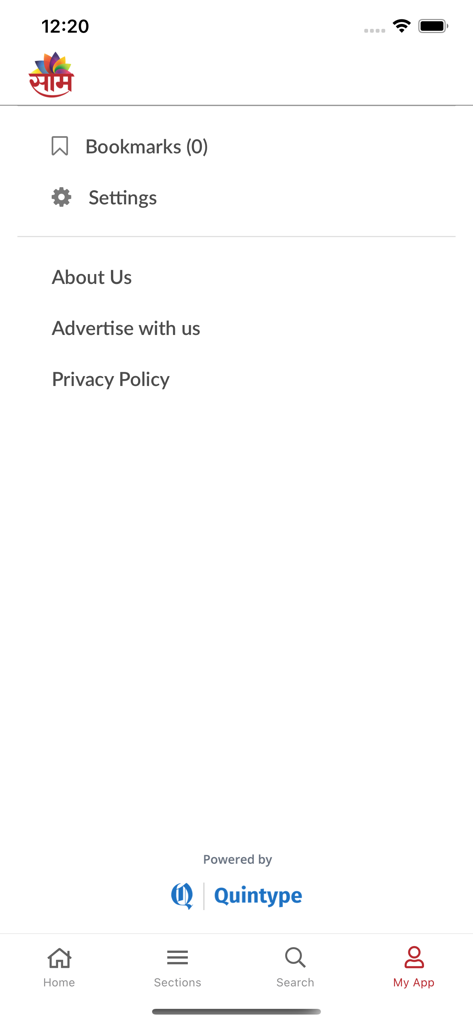 Saam TV - The account and settings menu of the Saam TV Marathi news app.
