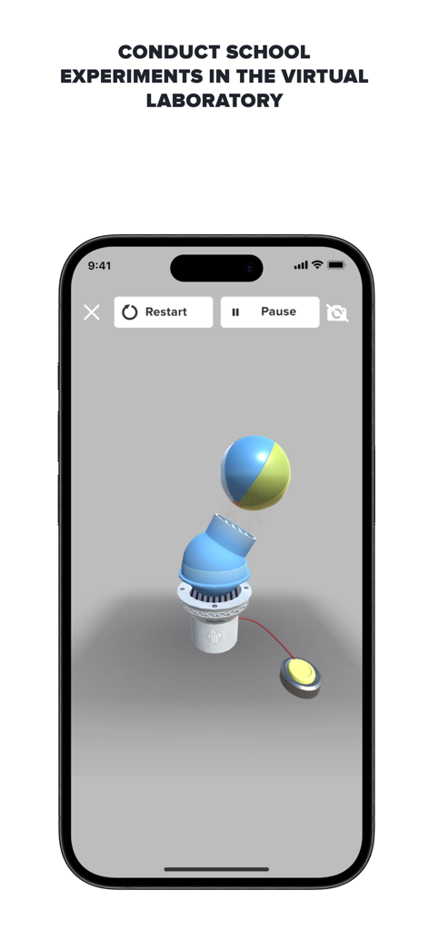 Virtual laboratory simulation showing a physics experiment in the AR Book app