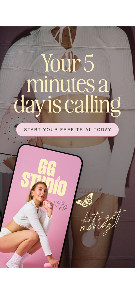 GGStudio - GGStudio app promotional image for quick daily workouts featuring instructor Gabby George