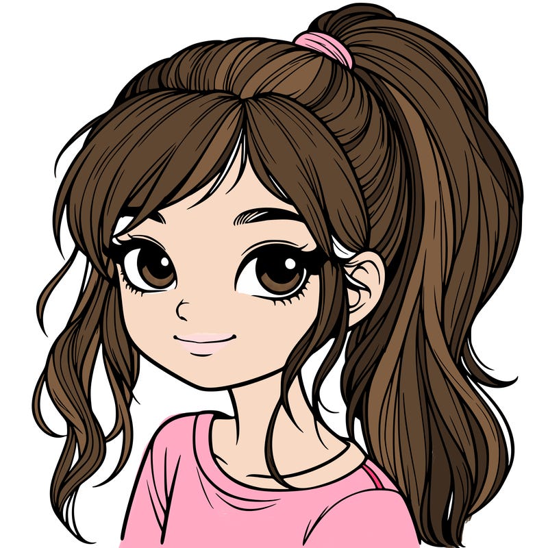 realistic girl with ponytail