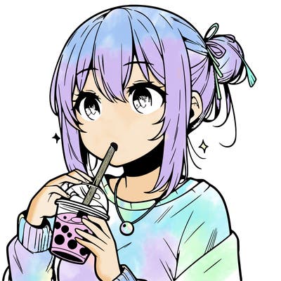 manga character drinking boba