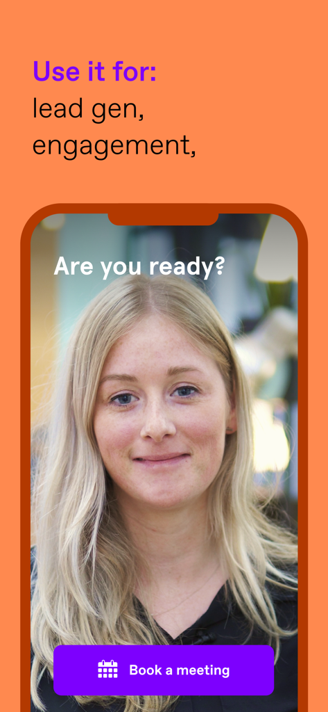 VideoAsk (by Typeform) - VideoAsk app interface showing a video lead generation screen with a book a meeting button