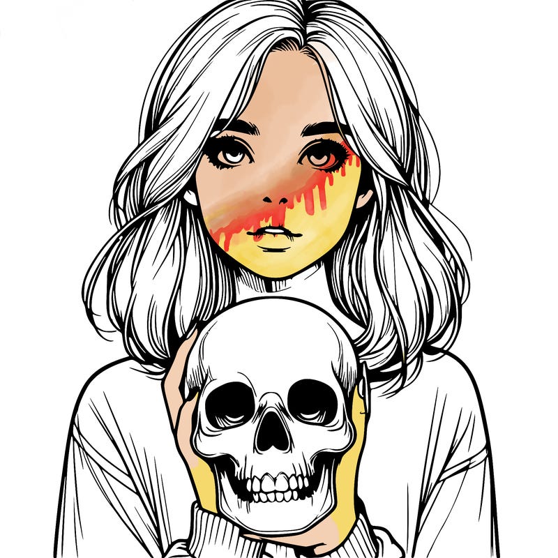 realistic girl holding a skull