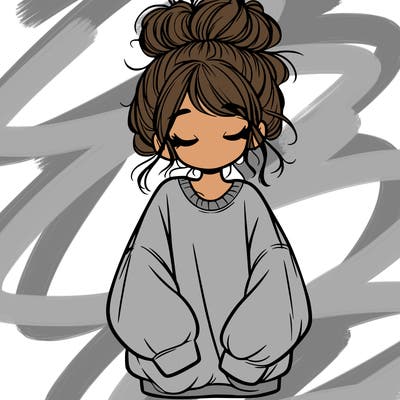 girl with baggy sweatshirt and messy bun