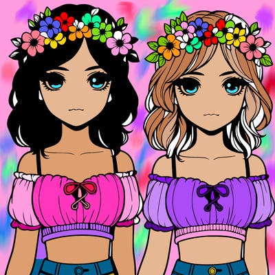 a pretty girl with crop top and flower crown realistic popular beautiful