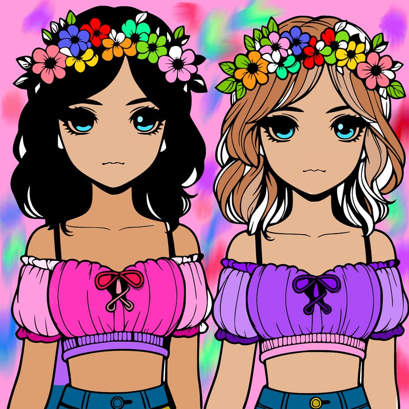a pretty girl with crop top and flower crown realistic popular beautiful