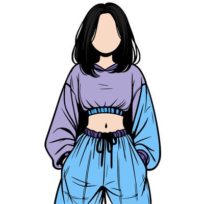 realistic girl faceless with baggy pants and a crop top