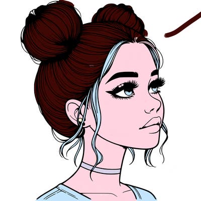 realistic girl with buns on the top of her head