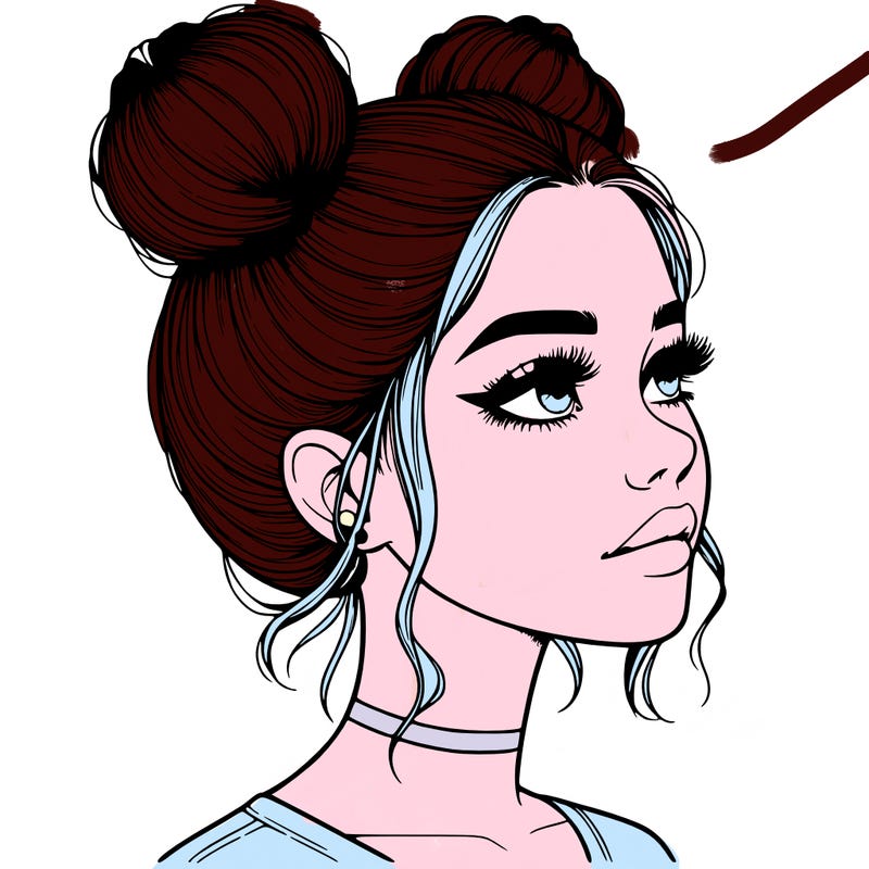 realistic girl with buns on the top of her head