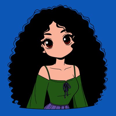 a black anime girl with long afro hair