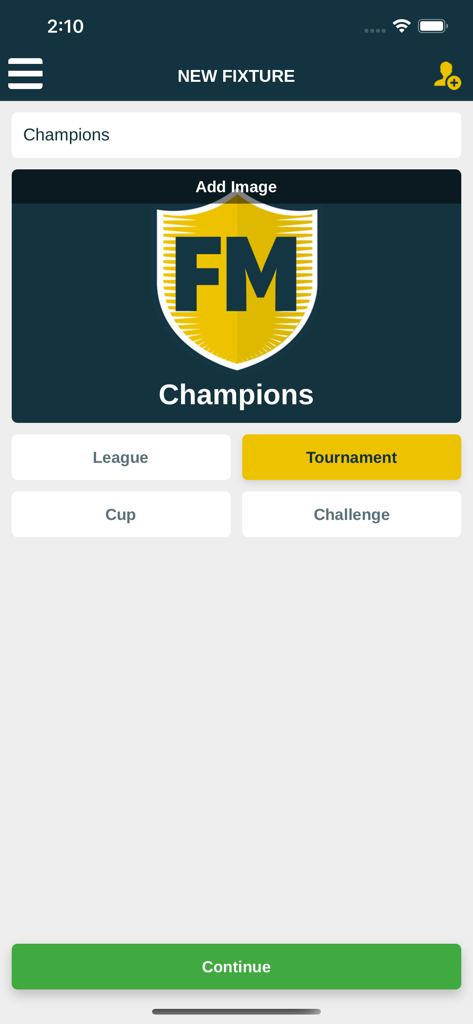 Fixture Maker - Screenshot of the Fixture Maker app showing options to create a new league or tournament