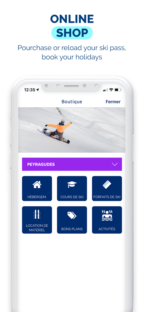 NPY mobile app online shop for booking ski passes and resort services.