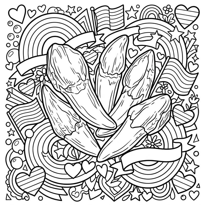 Unleash your creativity with this extraordinary coloring page featuring majestic Brachiosaurus teeth intertwined with joyful Pride Month symbols. Dive into a world where ancient history meets modern celebration, offering a truly unique artistic experience.