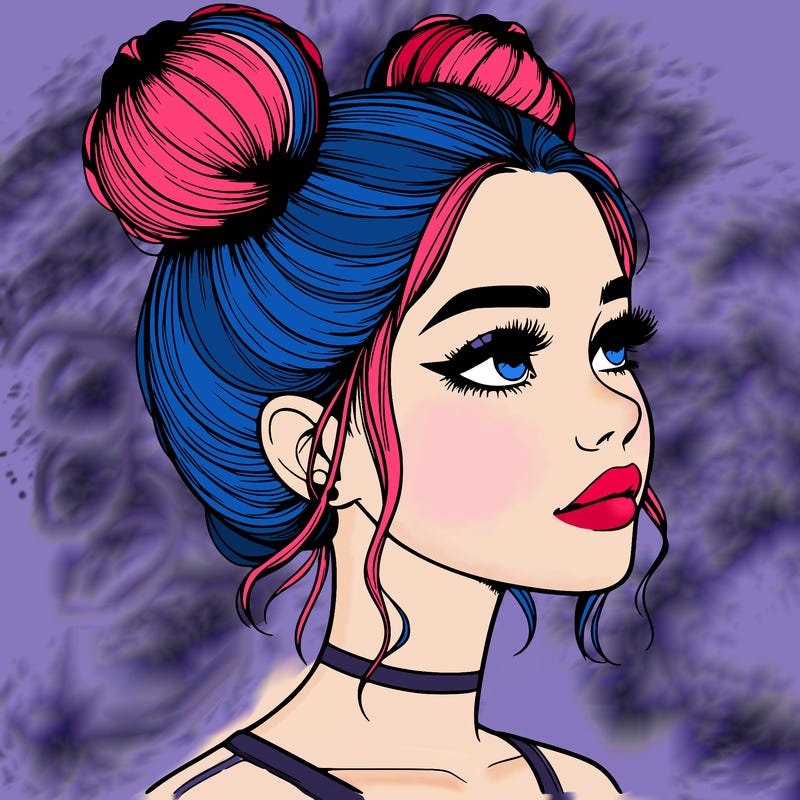 realistic girl with buns on the top of her head