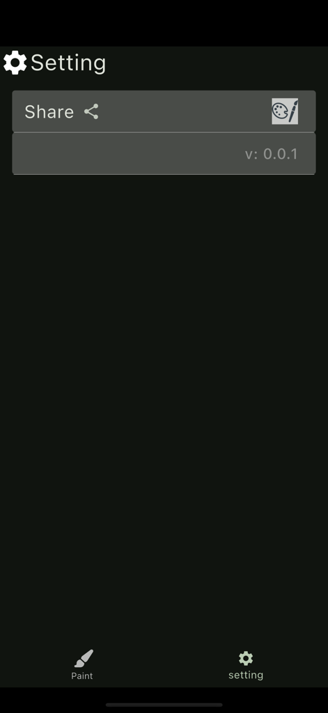 Einstellungen-Bildschirm einer einfachen und minimalistischen Zeichen-App, der Freigabe- und Versionsoptionen anzeigt