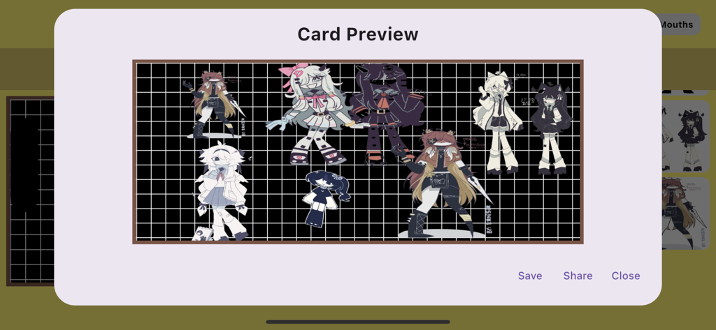 A preview window showing a group of custom original characters in the Fundamental Paper Education art style