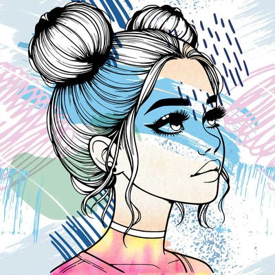 realistic girl with buns on the top of her head