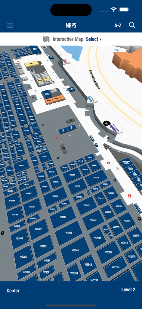 IBS 2026 - IBS 2026モバイルアプリの出展者ブースを示すインタラクティブな3Dフロアプラン。