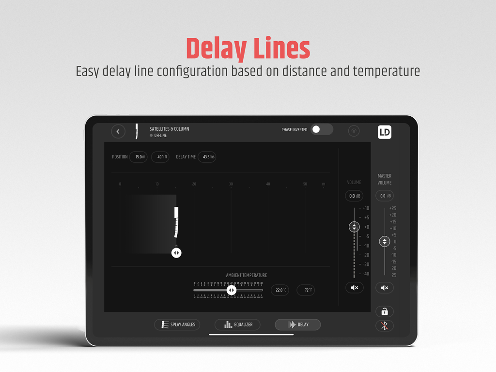 MAILA - Interfaz de la aplicación MAILA para la configuración de líneas de delay en iPad